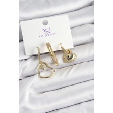 Luord-Store Pirinç Zi̇rkon Taşlı Model Gold Renk 3'lü Kadın Küpe