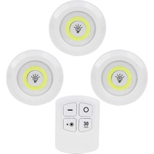 LED Işık Kablosuz Uzaktan Kumandalı Dolap Içi LED Ampul Seti 3lü Set Gece Lambası Spot Lamba