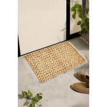 El Yapımı Örgü Jüt Hasır Lüx Kapı Önü Paspası 65 x 45 cm