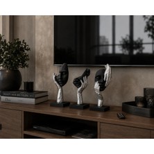 Doremcy 3’lü El Detaylı Dekoratif Biblo Seti – Modern Minimalist Tasarım, Gümüş Renk, Polyester