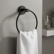Vidalı Siyah Renkli Yuvarlak 16 cm Banyo Mutfak Lavabo Pratik Havluluk Askılığı