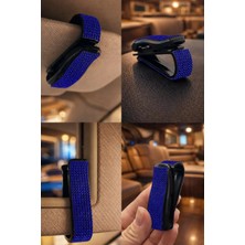 Işıltı Design Kadınlara Özel Araç Içi Gözlük ve Kart Tutucu Saks Mavisi Kristal Taşlı Işıltılı Klipsli Güneşlik Organizer