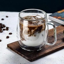2 Adet Çift Cidarlı Cam Kupa Bardak 250 ml Çift Camlı Bardak Kupa Double Walled Glass