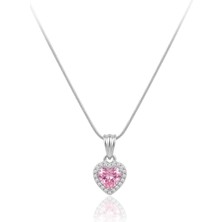 2em Konsept Vip Seri Kararmaz Çelik Kristal Pembe Kalp Figürlü Kadın Kolye 45 cm