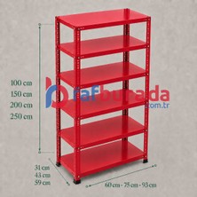 Rafburada 6 Katlı Renkli Dekoratif Çelik Raf - Çiçeklik Rafı, Ofis Rafı 0,70 mm SIYAH-59X93 CM-250 cm