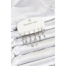 Luord-Store 316L Çelik Gümüş Renk Zirkon Taşlı Kadın Küpe Seti