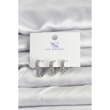 Luord-Store Gümüş Renk Pirinç Zirkon Taşlı Kalpli Kadın Küpe