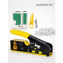 Ekonomik Set - RJ45 Profesyonel Çakma Pensesi + Kablo Sıyırma + Kablo Test Cihazı+   + 100 Adet RJ45 + Yedek Bıçağı