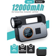 Seyoni 12.000 Mah 1200A Akü Takviye Cihazı, 150 Psı Hava Kompresörü, Powerbank ve LED Fener