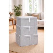 Çok Amaçlı Düzenleyici Kapaklı Sandık Tipi Kutu Hurç Organizer 3 Lü Set (Gri, Maxi 50 x 40 x