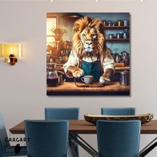 Kare Kanvas Kahve Köşesi Cafe Tablosu Barista Yeleli Aslan, 40 x 40