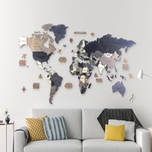 Ahşap Dünya Haritası Duvar Tablosu Dekor (Plus, Medium - 150X80 Cm, Ahşap) MF511