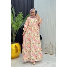 Neşeli Butik Kadın Pembe Boydan Düğmeli Çiçek Desenli Yazlık Tesettür Elbise NMS098