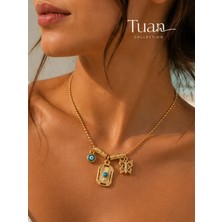 Tuan Collection Charm Model Kolye Plaka Nazar Boncuğu Kelebek Figür Gold Renk 3 Charm