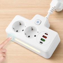 Epilons BKL-502 Akım Korumalı 2li Priz 2 USB ve 2 Type-C Çıkış 4000W Hızlı Şarj Duvar Tipi Dokunmat