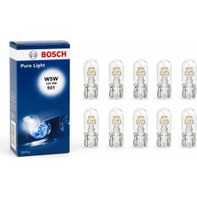 Bosch W5W 501 T10 12V 5W Cam Dip Park Ampulü - Plaka, Iç Aydınlatma, Torpido ve Tavan Lambası Uyumlu 10 Adet