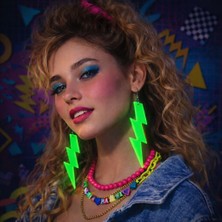 Evimdeyokyok 80’ler 9039LAR Retro Neon Yeşil Şimşek Küpe 10 cm