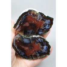 Healcrystal Bantlı Akik Çifti Gölgeli Mor Karnelyan Kırmızı