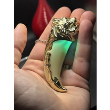 Nikaş Kaplan Başlı Gold Renk Gazlı Çakmak - Fosforlu Yeşil Işıklı Hediyelik Model