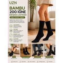 UZN Socks 6 Çift Bambu 200 Iğne Dikişsiz Lastiksiz Unisex Çorap – Nefes Alan, Yumuşak, Günlük Konfor Siyah Çorap