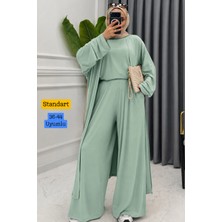 Balenbi Kadın Penye Uzun Hırka Bluz Geniş Paça Pantolon Abaya Takım 1217