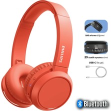 Philips Mikrofonlu Bluetooth 5.0 Kulak Üstü Kulaklık 29 Saat Pil Hızlı Şarj Katlanabilir Güçlü Bas Hafif Gövde Günlük Ofis Kırmızı TAH4205RD