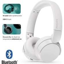 Philips Bluetooth 5.3 Mikrofonlu Kulak Üstü Kulaklık 55 Saat Uzun Pil Katlanabilir Güçlü Bas Hafif Gövde Günlük Ofis Beyaz TAH4209WT