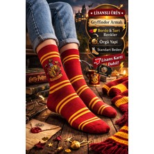 Toyfest Harry Potter Gryffindor Logo Çorap Lisanslı Örgü Bordo-Sarı Armalı Standart Beden