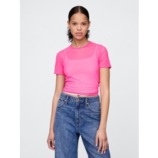 Gap Kadın Pembe Transparan Crop T-Shirt