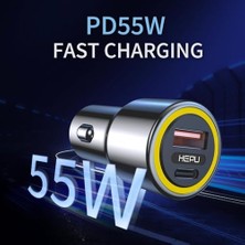 Data Store HP-782 Araç Içi Şarj Cihazı 3.1A Pd 48 Watt Fast Hızlı Şarj Aleti Metal Çakmaklık Şarj Type C 2-Port Işıklı