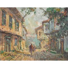 Galeri Atmaca Cumbalı Evlerin Gölgesinde Taş Sokak ve Figürler