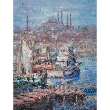 Galeri Atmaca Pastel Renklerle Kız Kulesi ve Tekneler