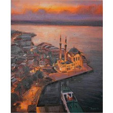 Galeri Atmaca Kızıl Gökyüzü Altında Ortaköy Camii ve Vapur