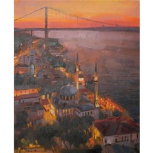 Galeri Atmaca Gün Batımı Kızıllığında Ortaköy Camii ve Boğaz Köprüsü