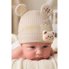 Bambik Kayra Baby Erkek Bebek Cute Ayıcık Figürlü Penye Şapka 0-9 Ay