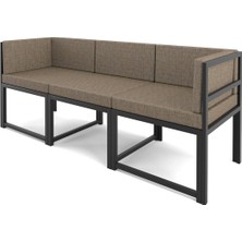 Upstyle Brio 3'lü Bahçe Balkon Koltuk Takımı | Keten Dokuma, Metal Karkas | Kahve