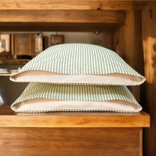 Mundo Lindo %100 Pamuk Ipliği Boyalı Çizgili Tek Kişilik Yastık Kılıfı 2'li Set - 50X70 cm Naturel Cep Detaylı