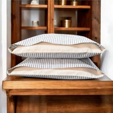 Mundo Lindo %100 Pamuk Ipliği Boyalı Çizgili Tek Kişilik Yastık Kılıfı 2'li Set - 50X70 cm Naturel Cep Detaylı