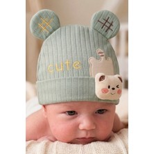 Bambik Kayra Baby Erkek Bebek Cute Ayıcık Figürlü Penye Şapka 0-9 Ay