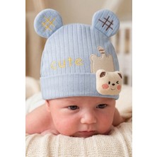 Bambik Kayra Baby Erkek Bebek Cute Ayıcık Figürlü Penye Şapka 0-9 Ay