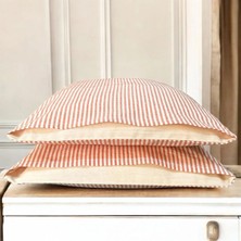 Mundo Lindo %100 Pamuk Ipliği Boyalı Çizgili Tek Kişilik Yastık Kılıfı 2'li Set - 50X70 cm Naturel Cep Detaylı