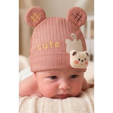 Bambik Kayra Baby Erkek Bebek Cute Ayıcık Figürlü Penye Şapka 0-9 Ay