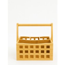 Ocean Point Doğal Bambu Bölmeli Organizer Kulplu Kaşıklık Dekoratif Masaüstü Mutfak Kozmetik Banyo Düzenleyici Kutu 23 cm