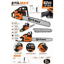 Stilmax 63CC Benzinli Ağaç Kesme Motoru 50 cm 38 Diş Zincir Profesyonel Zincir Testere Seti + Balta