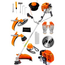 Schatz 5.9 Hp Yan Tipi Benzinli Motorlu Ot Çalı Çim Biçme Tırpanı 11000RPM Turuncu + Canavar Başlık