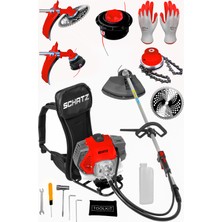 Schatz 5.9 Hp Sırt Tipi Benzinli Motorlu Ot Çalı Çim Biçme Tırpanı 11000RPM Kırmızı + Canavar Başlık