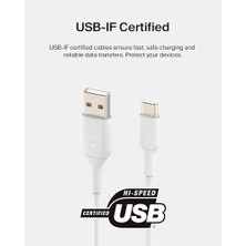 Boost Charge USB C Şarj Kablosu, Usb-C, Usb-A Kablosu, 16, 15, Galaxy S24, S23,, iPad Pro, Switch ve Daha Fazlası Için, 1 Metre, 2'li Paket, Beyaz