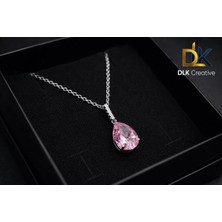 316L Çelik Pembe Taşlı Damla Kadın Kolye