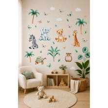 KutuTR Safari Hayvanları Temalı Çocuk Odası Duvar Stickerı 50X100 cm Folyo Baskı Dekoratif Sticker Seti