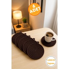 Risingmaber Kahverengi El Yapımı Tres Kordon Bardak Altlığı 6’lı Set Kupa Çay Bardağı ve Fincan Altlığı Takımı MC4K